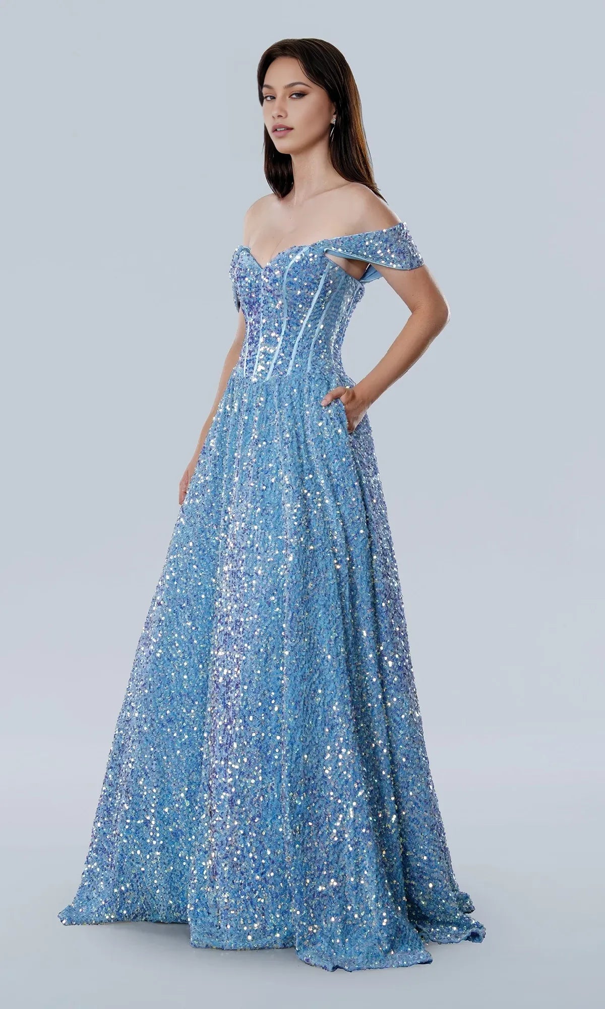 Robe Weitese élégante, robe de bal trapèze à paillettes, épaules dénudées, sans manches, traîne courte